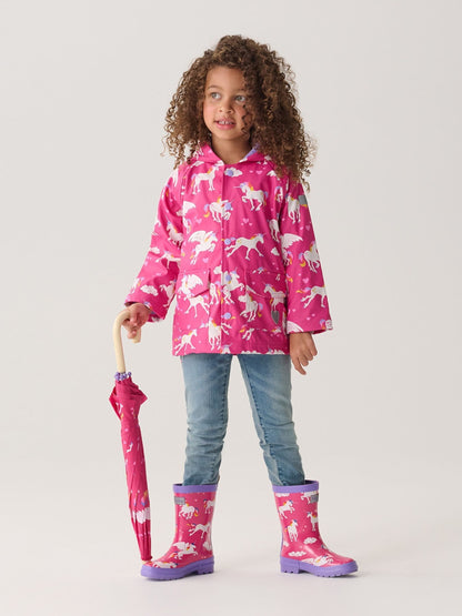 Hatley Pink Rainbow Unicorns Rain Wellies image 1