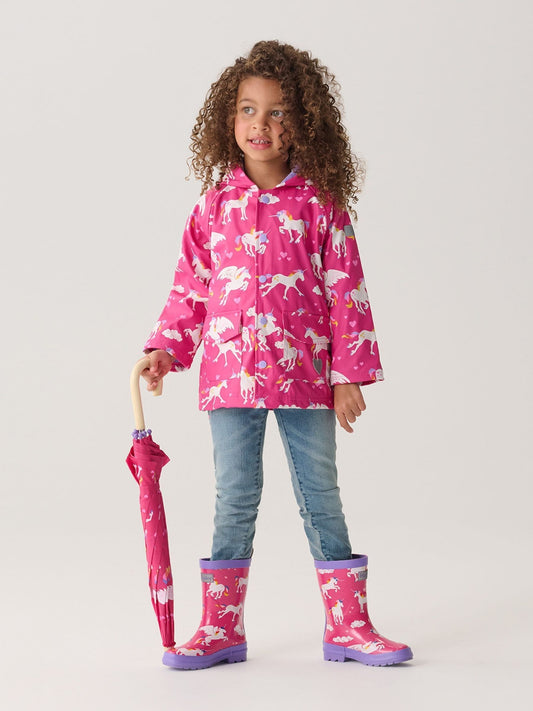 Hatley Pink Rainbow Unicorns Rain Wellies image 1