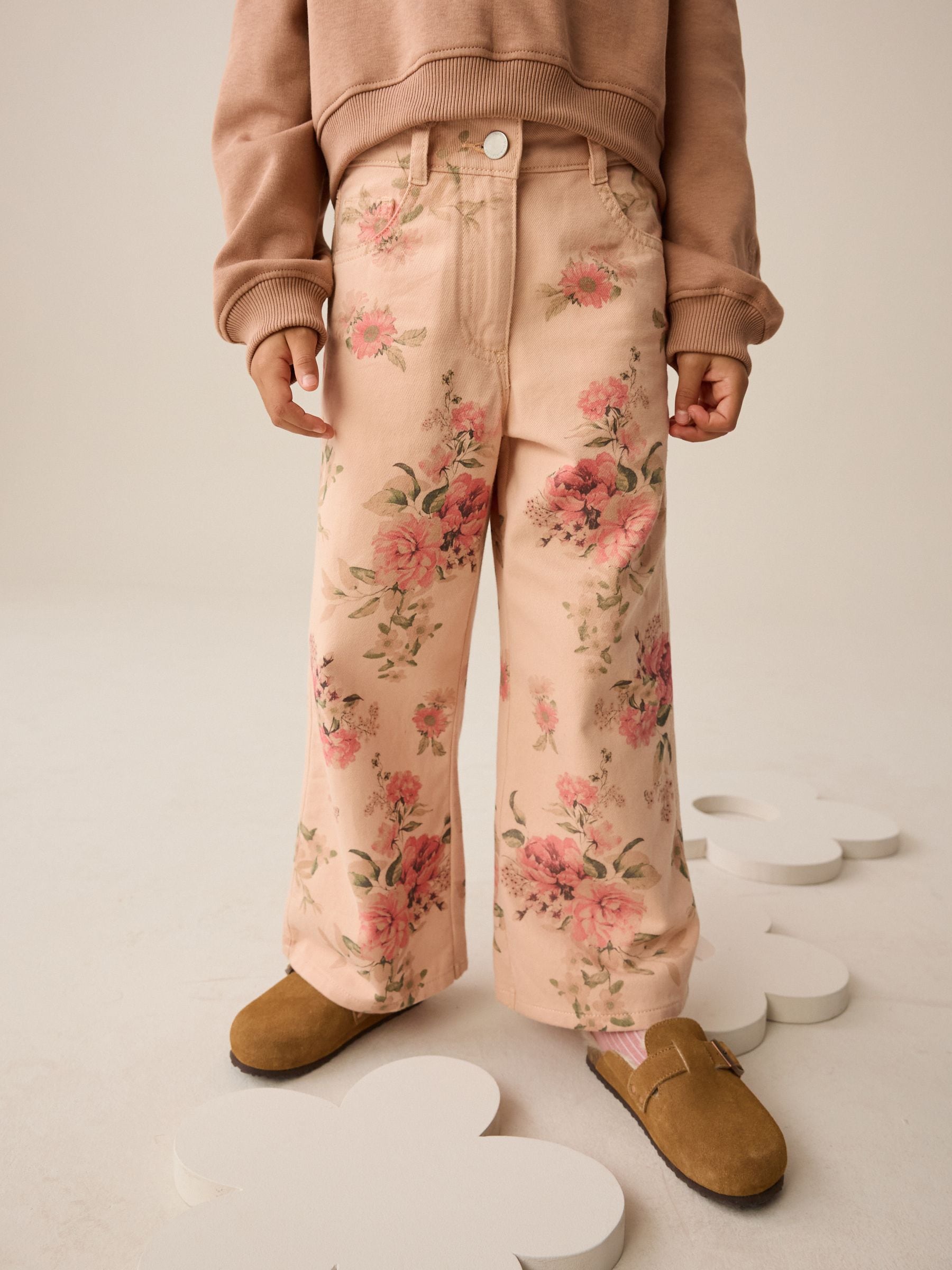 Dsiney Kidz - Pink Floral Print Wide Leg Jeans (3-16yrs) image 1