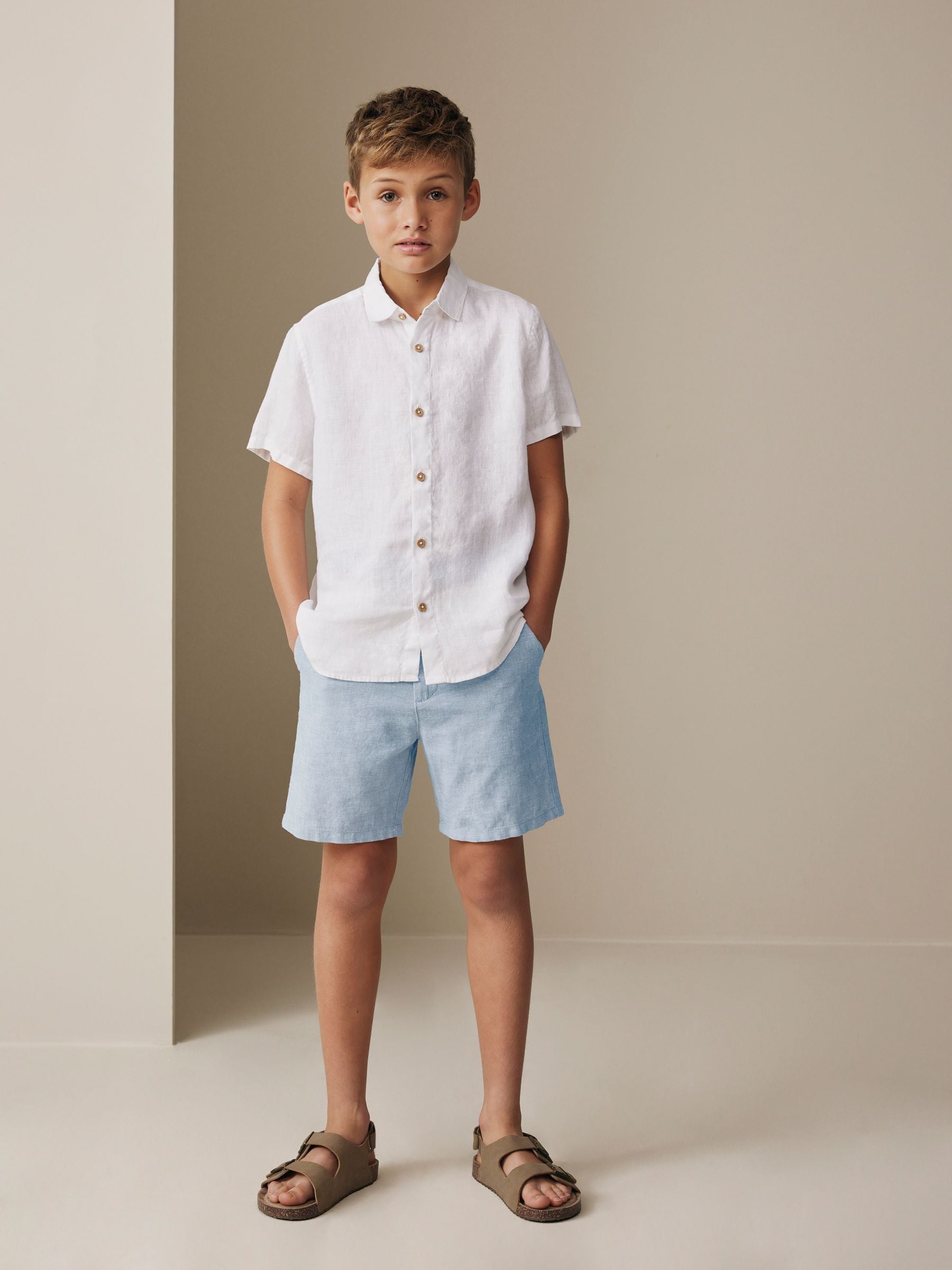 Dsiney Kidz - Blue Linen Blend Regular Fit Chino Shorts (3-16yrs) image 2