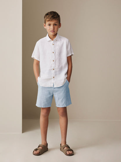 Dsiney Kidz - Blue Linen Blend Regular Fit Chino Shorts (3-16yrs) image 2