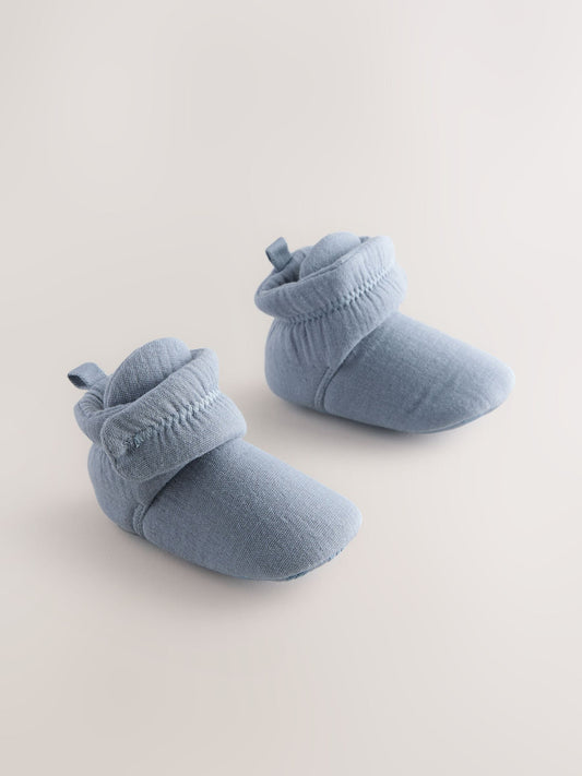 Blue Muslin Wrap Baby Slipper Boots (0-18mths) image 1