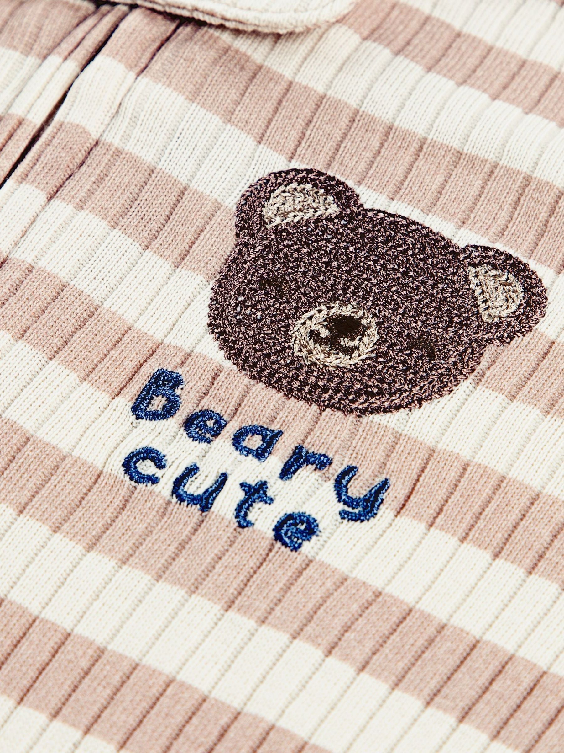 Huggies Brown Stripe Zip Footed Sleepsuit With Bear Detail image 3