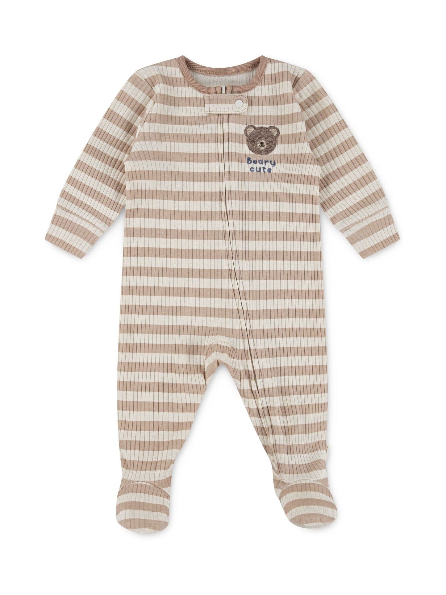 Huggies Brown Stripe Zip Footed Sleepsuit With Bear Detail image 1