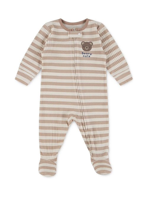 Huggies Brown Stripe Zip Footed Sleepsuit With Bear Detail image 1