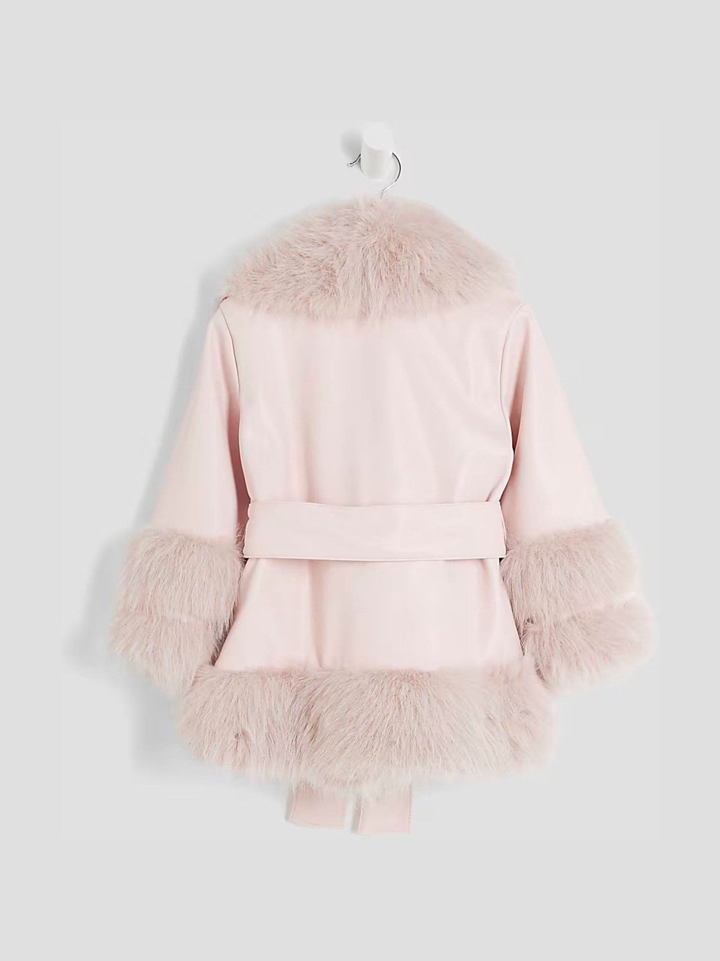 River Island Pink Girls Faux Leather Fur Wrap Coat