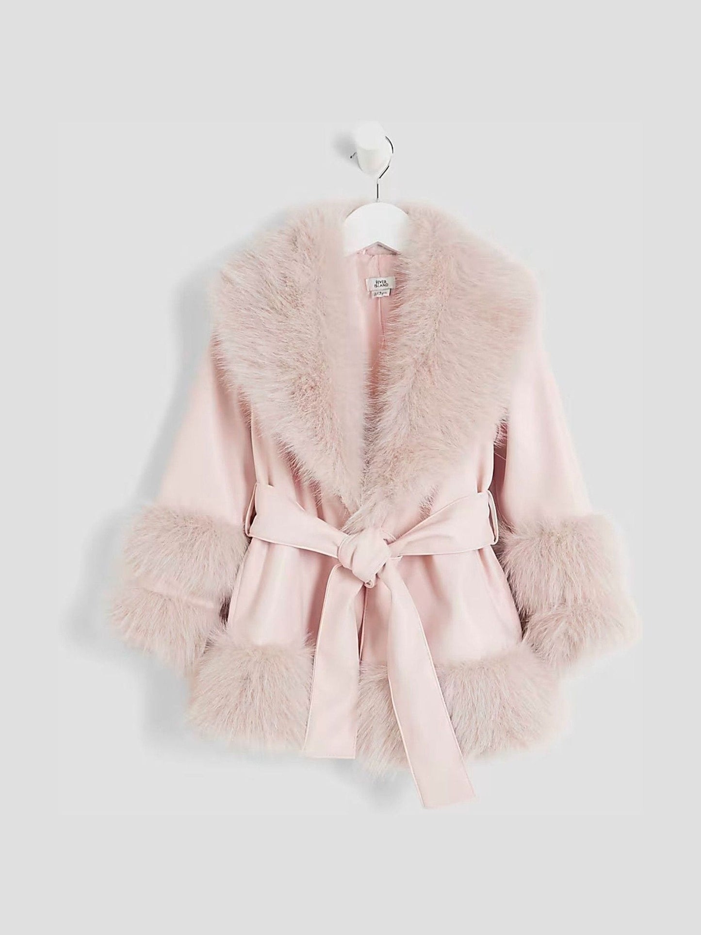 River Island Pink Girls Faux Leather Fur Wrap Coat