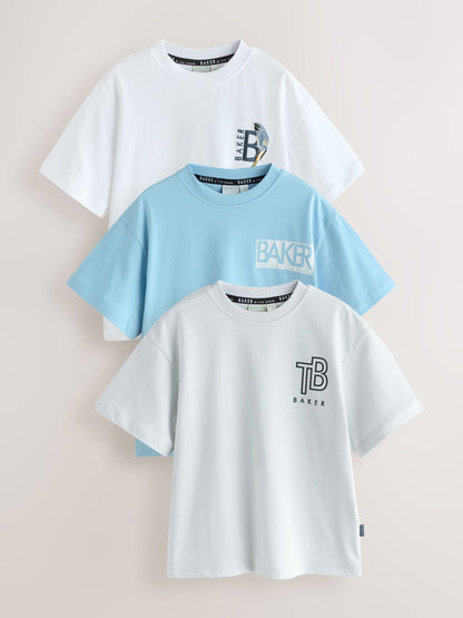 Dsiney Kidz - Baker by Ted Baker White/Blue/Grey Baker by Ted Baker 3 Pack T-Shirts image 1