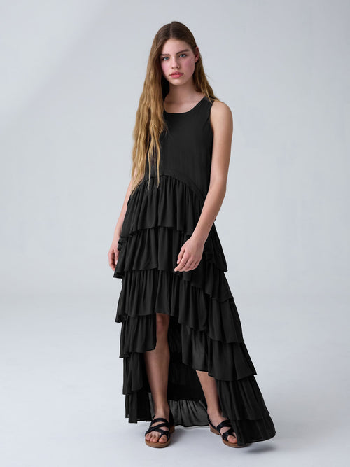 smALLSAINTS Black Cavarly Tiered Ruffle Maxi Dress image 1