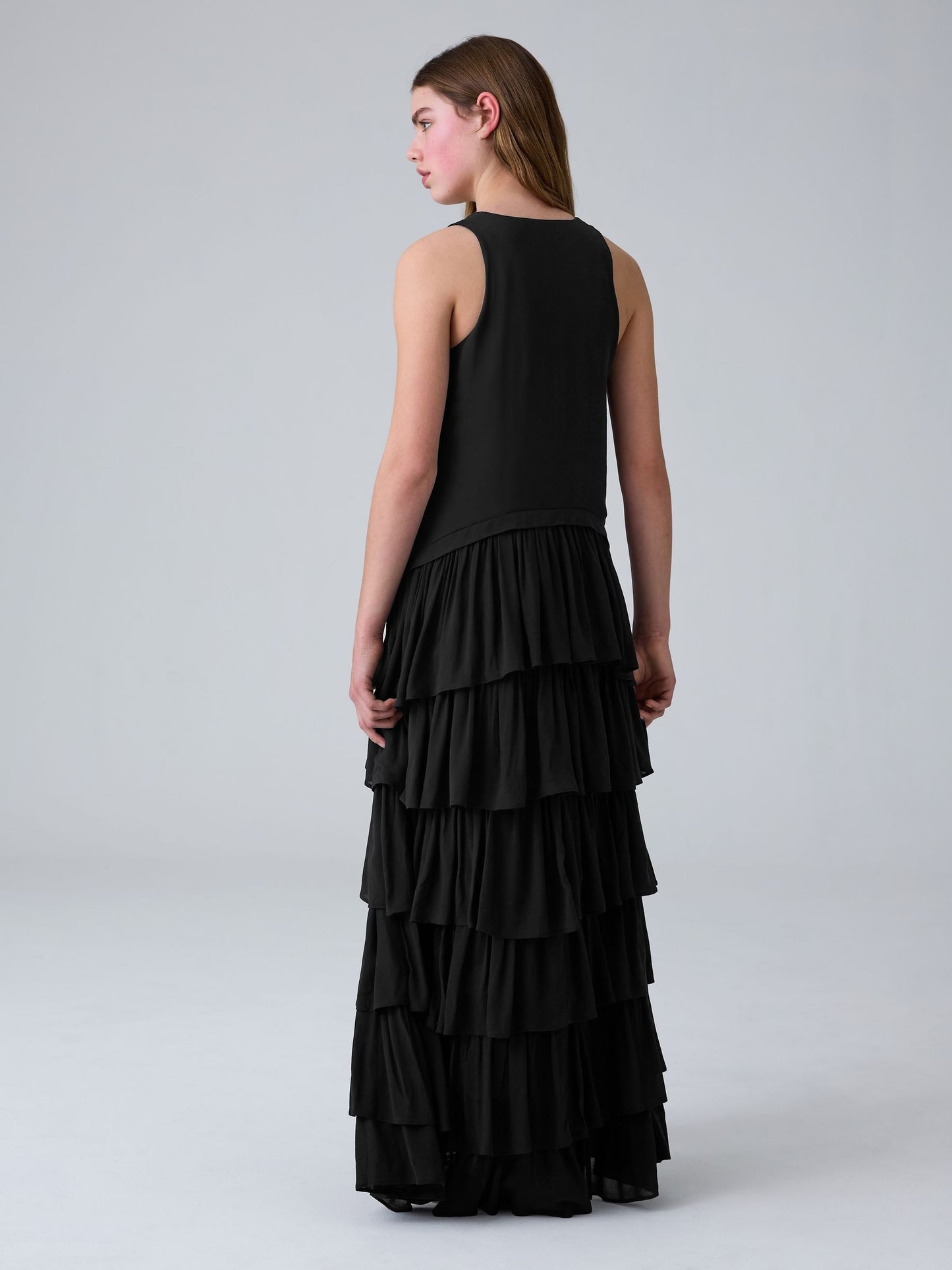 smALLSAINTS Black Cavarly Tiered Ruffle Maxi Dress image 3