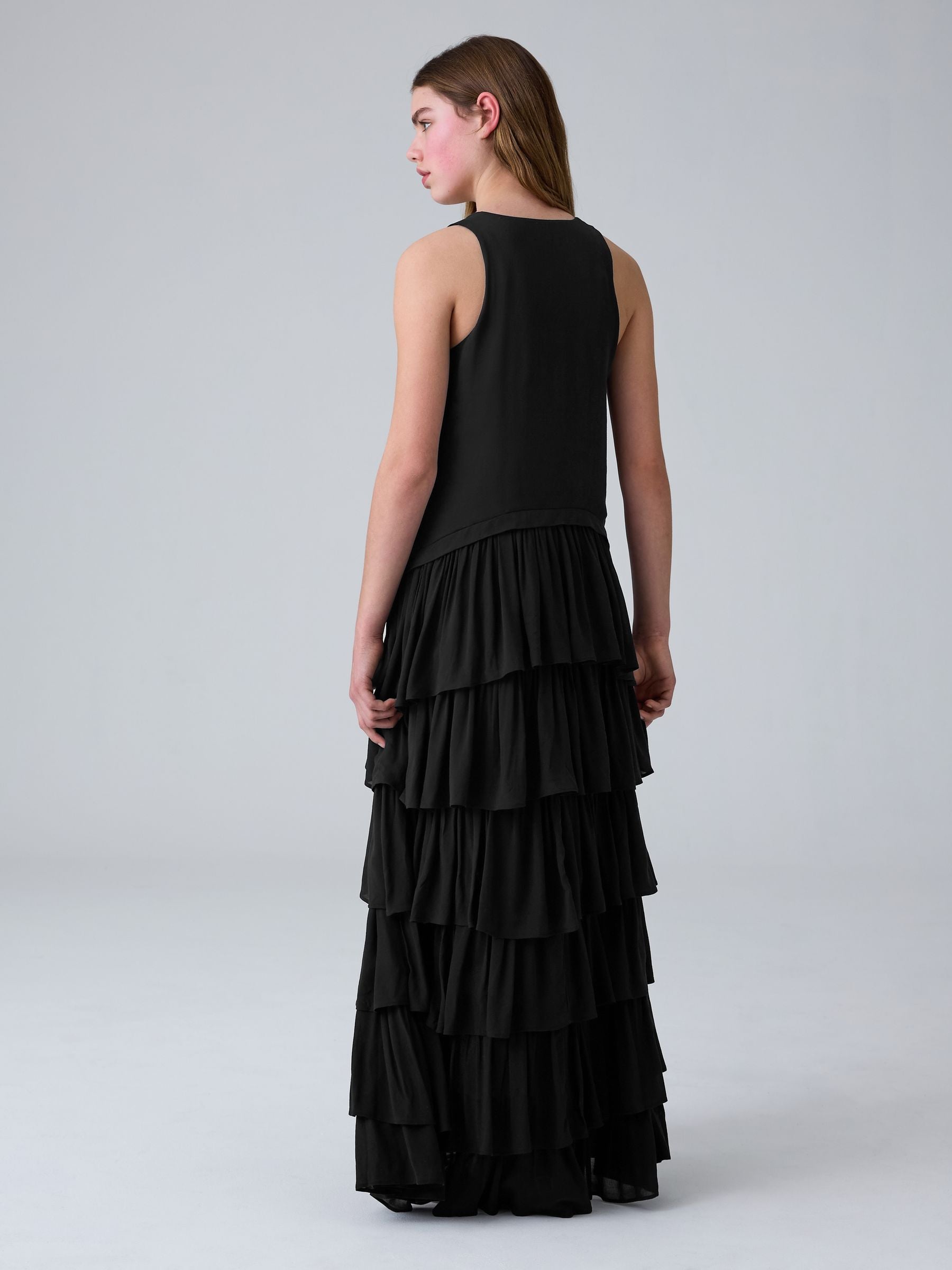 smALLSAINTS Black Cavarly Tiered Ruffle Maxi Dress image 3