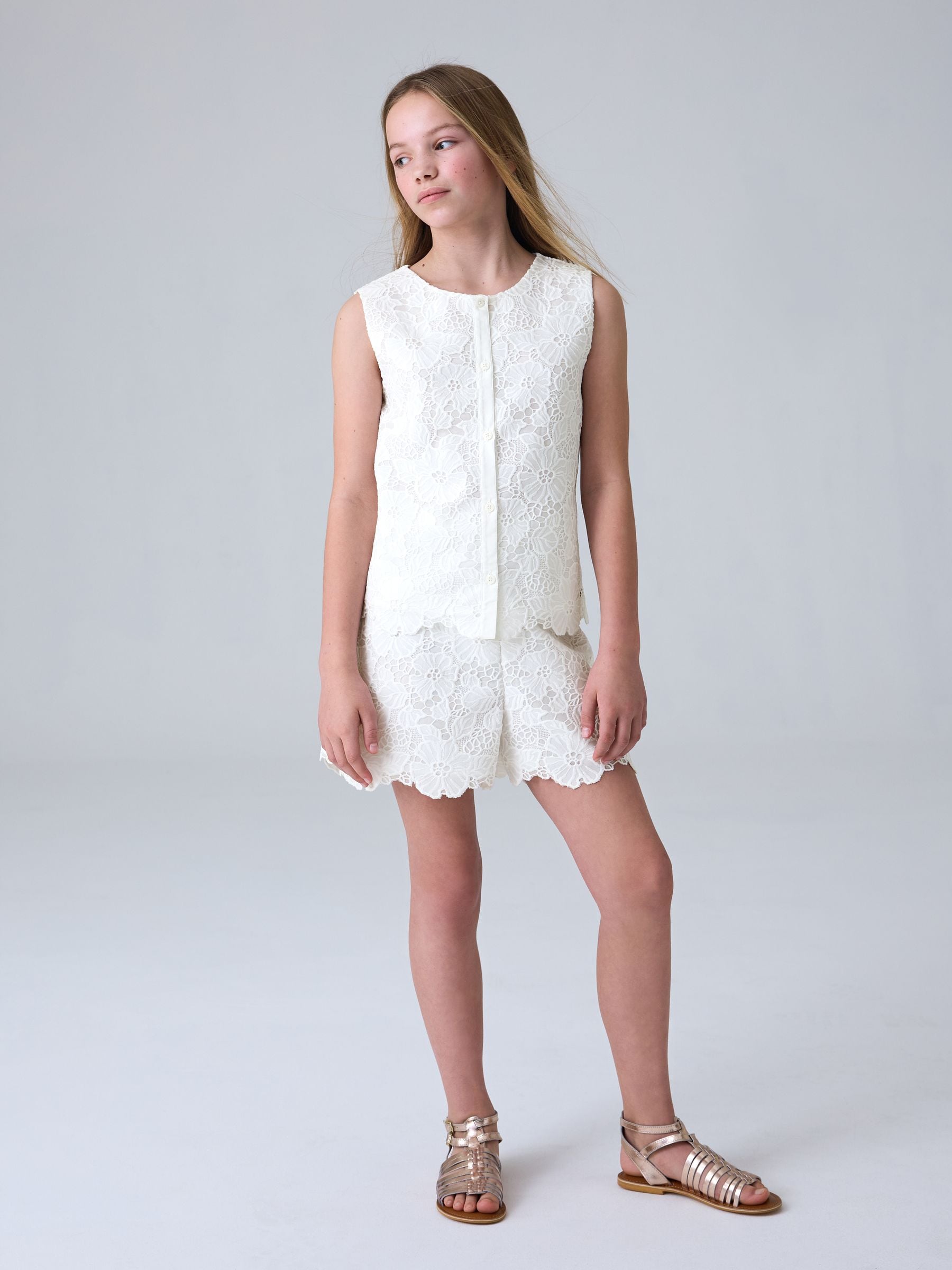 Dsiney Kidz - smALLSAINTS White Lace Top and Shorts Set image 2