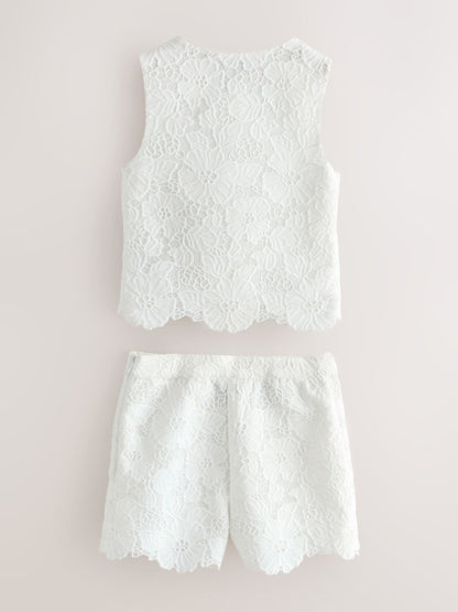 Dsiney Kidz - smALLSAINTS White Lace Top and Shorts Set image 7