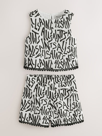 Dsiney Kidz - smALLSAINTS Black/White Logo Abstract Print Top and Shorts Set image 9