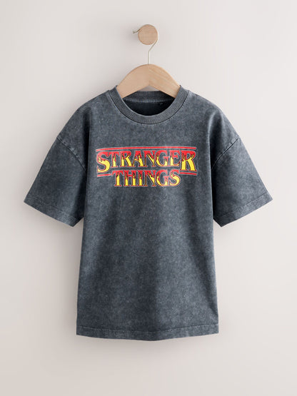 Dsiney Kidz - Grey Washed Stranger Things Short Sleeve T-Shirt (8-16yrs) image 1