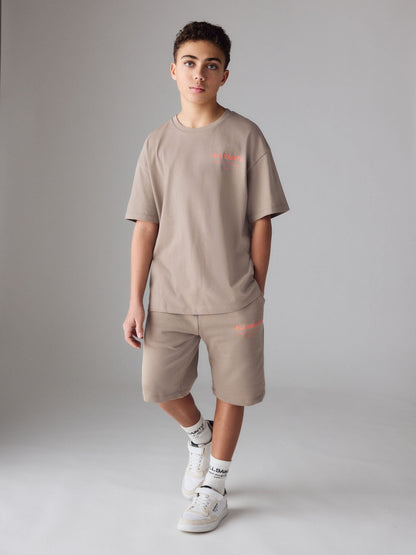 Dsiney Kidz - smALLSAINTS Light Brown Underground T-Shirt and Sweat Shorts Set image 1