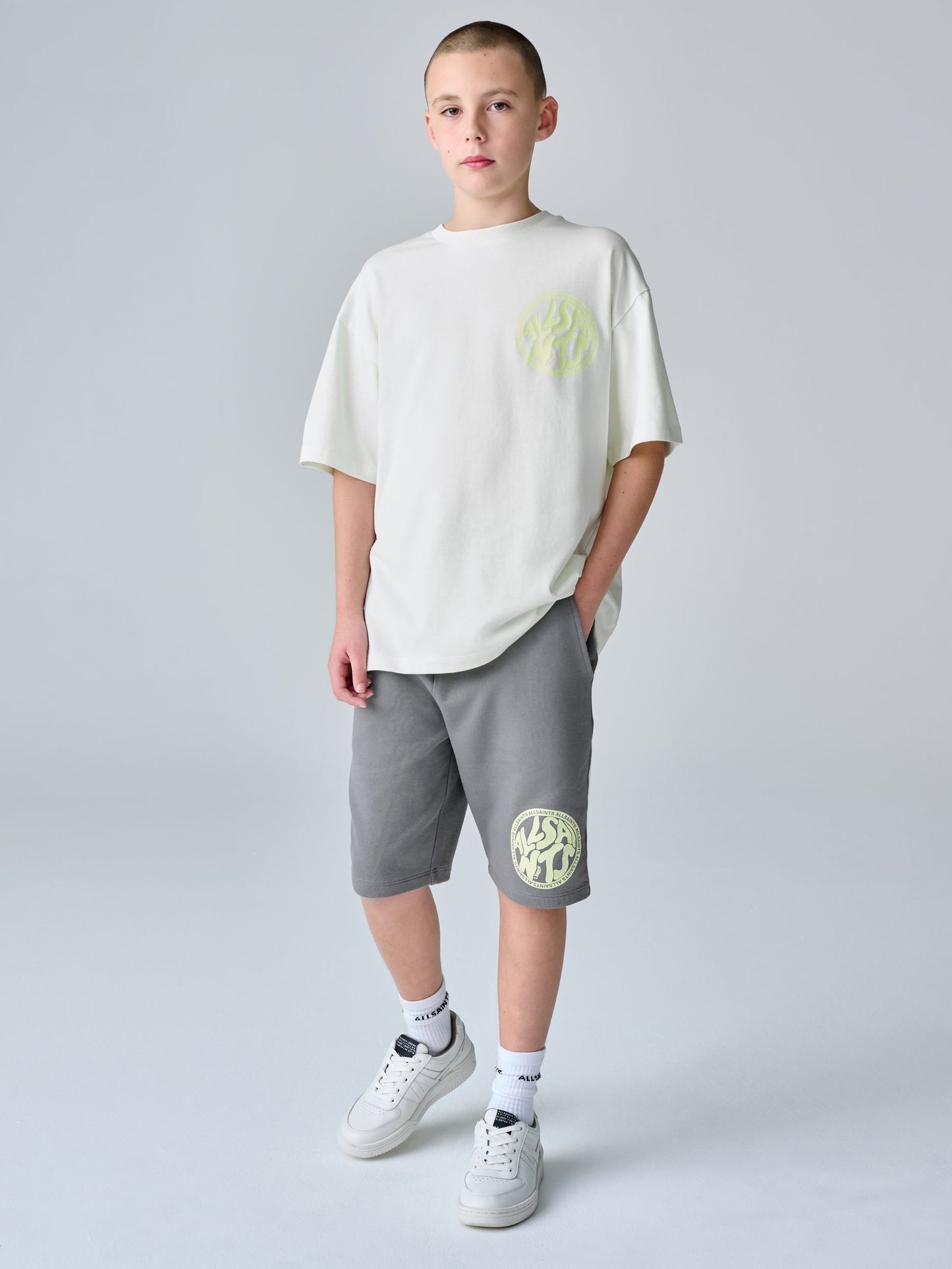 Dsiney Kidz - smALLSAINTS White/Green Distortion T-Shirt and Sweat Shorts Set image 1