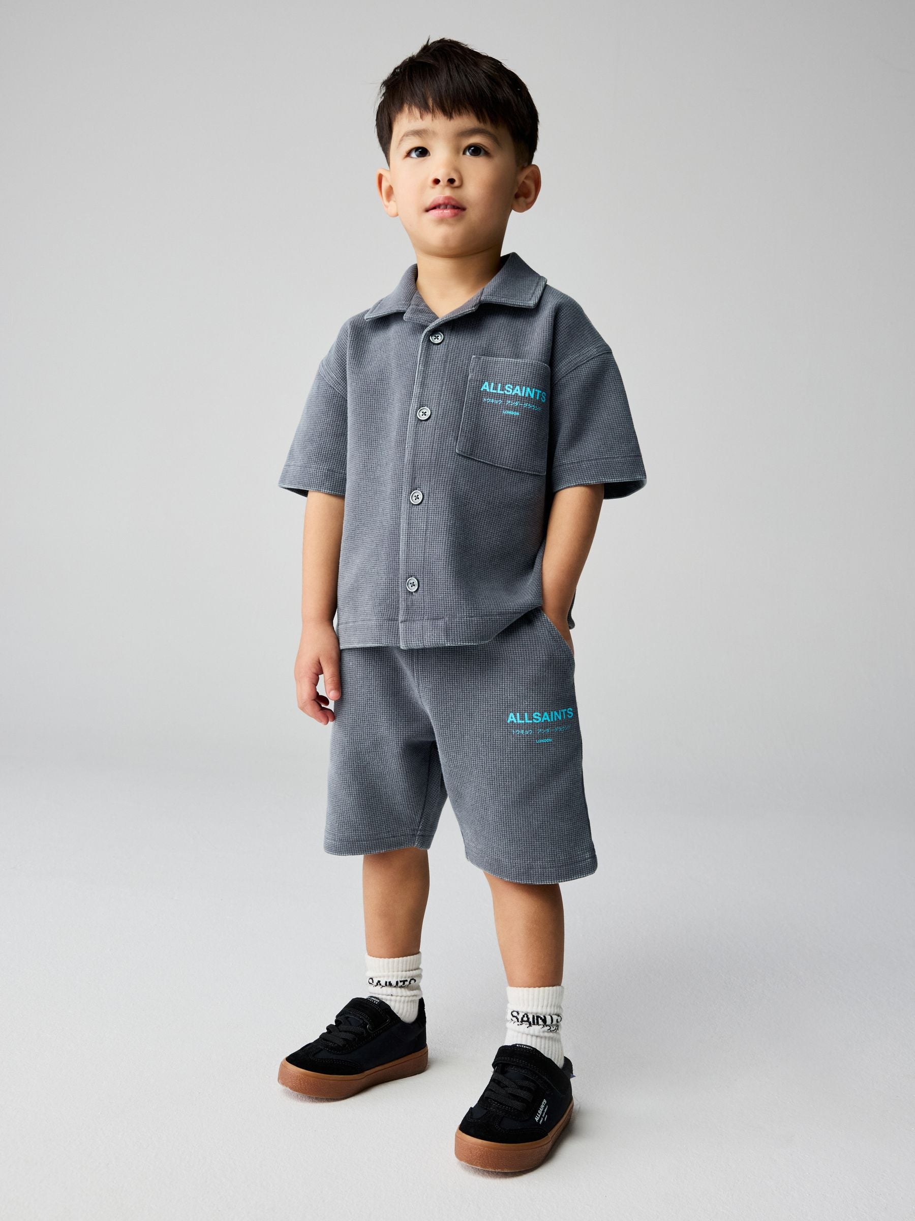smALLSAINTS Washed Black Underground Waffle Shirt and Short Younger Set image 1