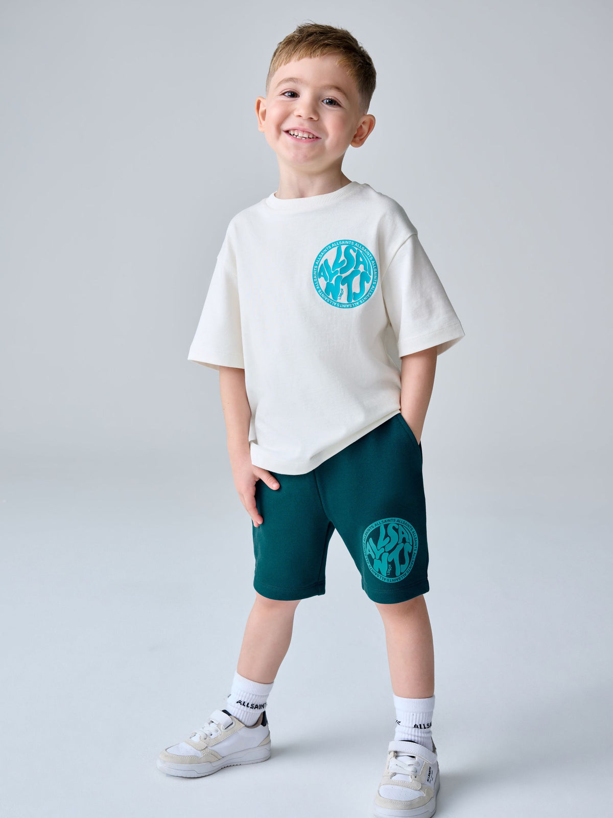 Dsiney Kidz - smALLSAINTS White/Blue Distortion T-Shirt and Sweat Short Younger Set image 1