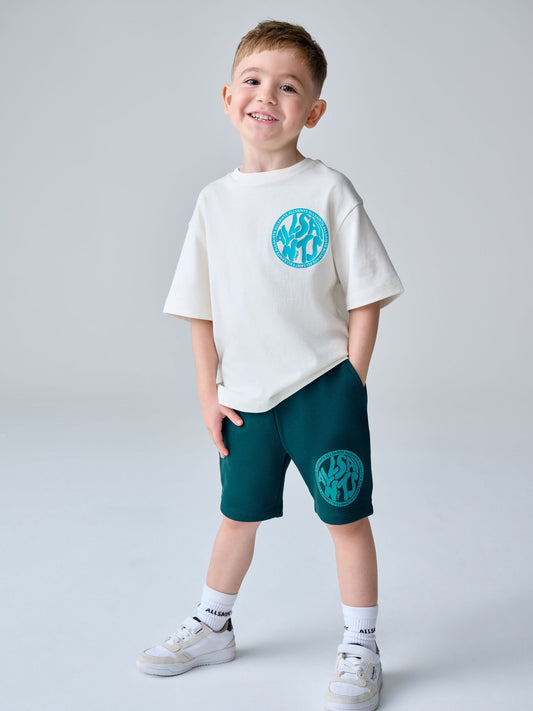 smALLSAINTS White/Blue Distortion T-Shirt and Sweat Short Younger Set image 1