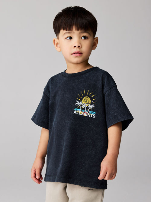 smALLSAINTS Washed Black/Cove Crayon Graphic Oversized Younger Crew Neck T-Shirt image 1