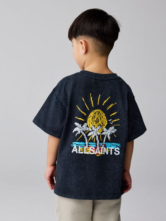 smALLSAINTS Washed Black/Cove Crayon Graphic Oversized Younger Crew Neck T-Shirt image 3