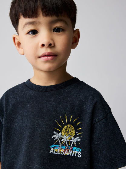 smALLSAINTS Washed Black/Cove Crayon Graphic Oversized Younger Crew Neck T-Shirt image 3