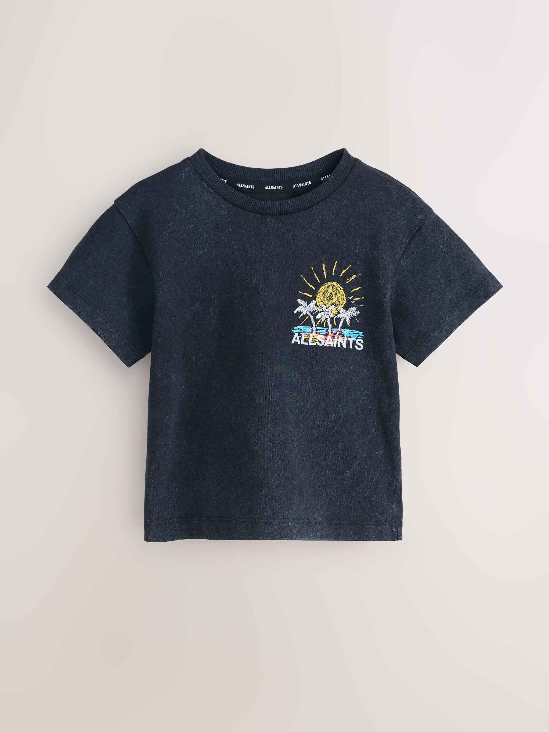 smALLSAINTS Washed Black/Cove Crayon Graphic Oversized Younger Crew Neck T-Shirt image 4