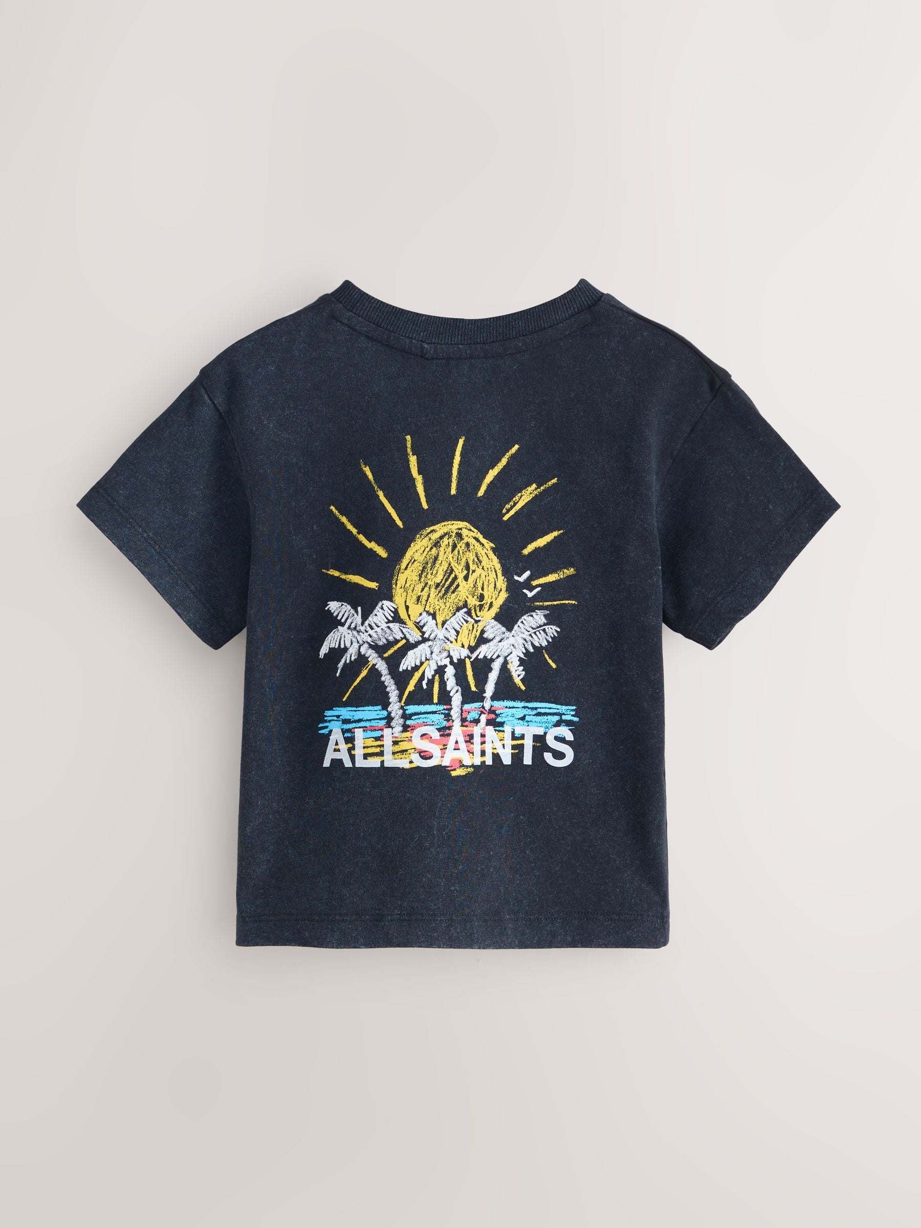 smALLSAINTS Washed Black/Cove Crayon Graphic Oversized Younger Crew Neck T-Shirt image 5