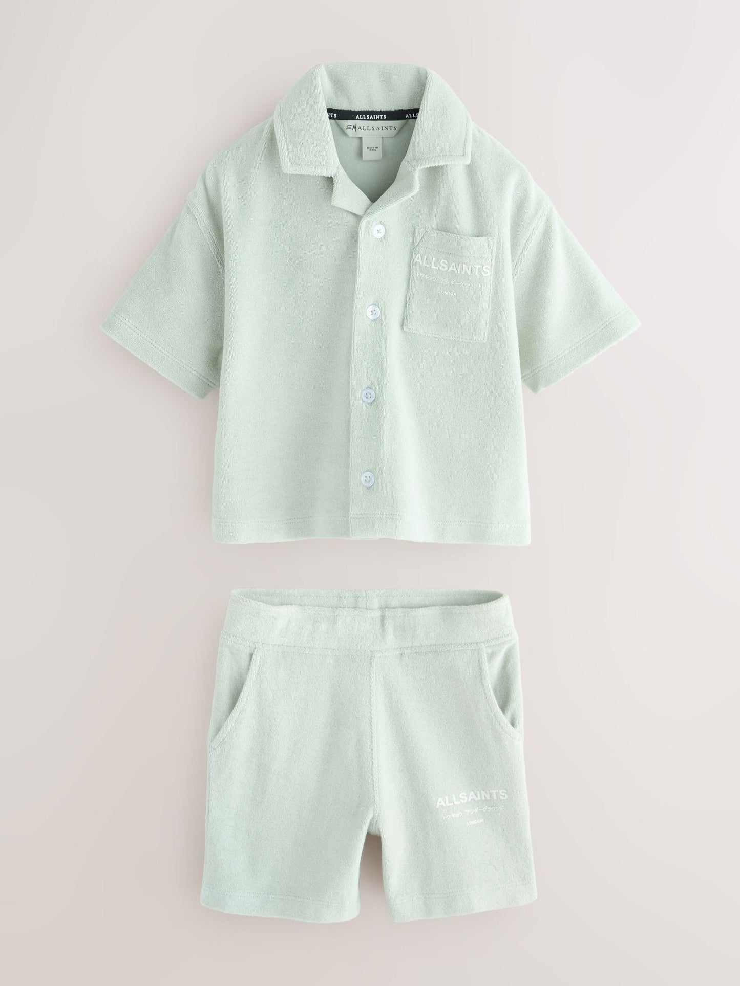 smALLSAINTS Light Green Underground Towelling Shirt and Shorts Set image 1