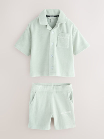 smALLSAINTS Light Green Underground Towelling Shirt and Shorts Set image 1