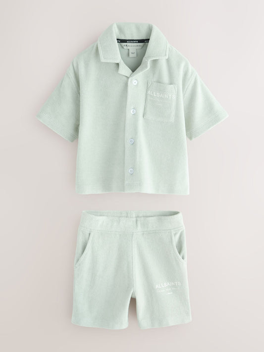 smALLSAINTS Light Green Underground Towelling Shirt and Shorts Set image 1