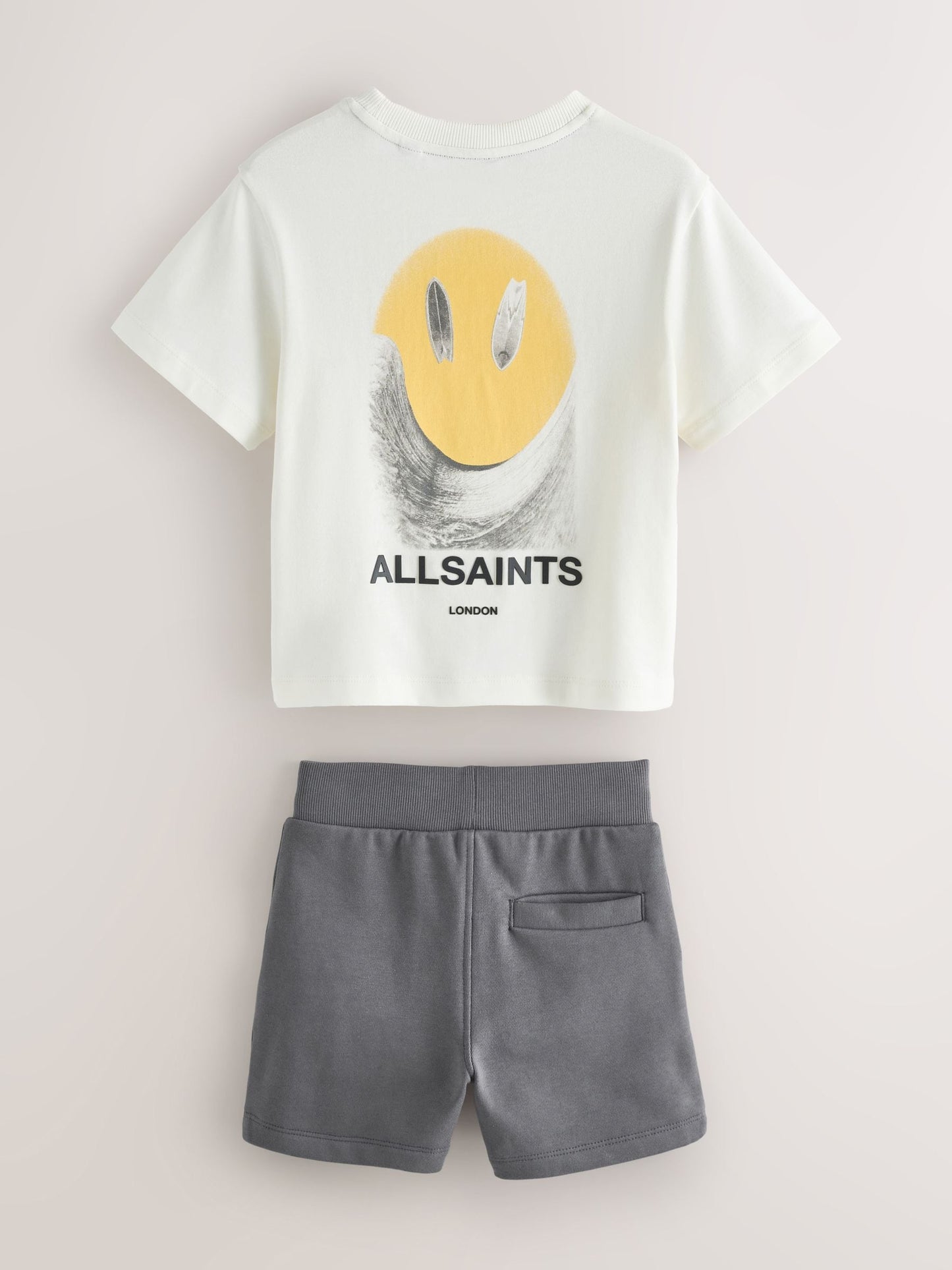 smALLSAINTS White/Party Wave Smile Graphic T-Shirt and Sweat Shorts Set image 5
