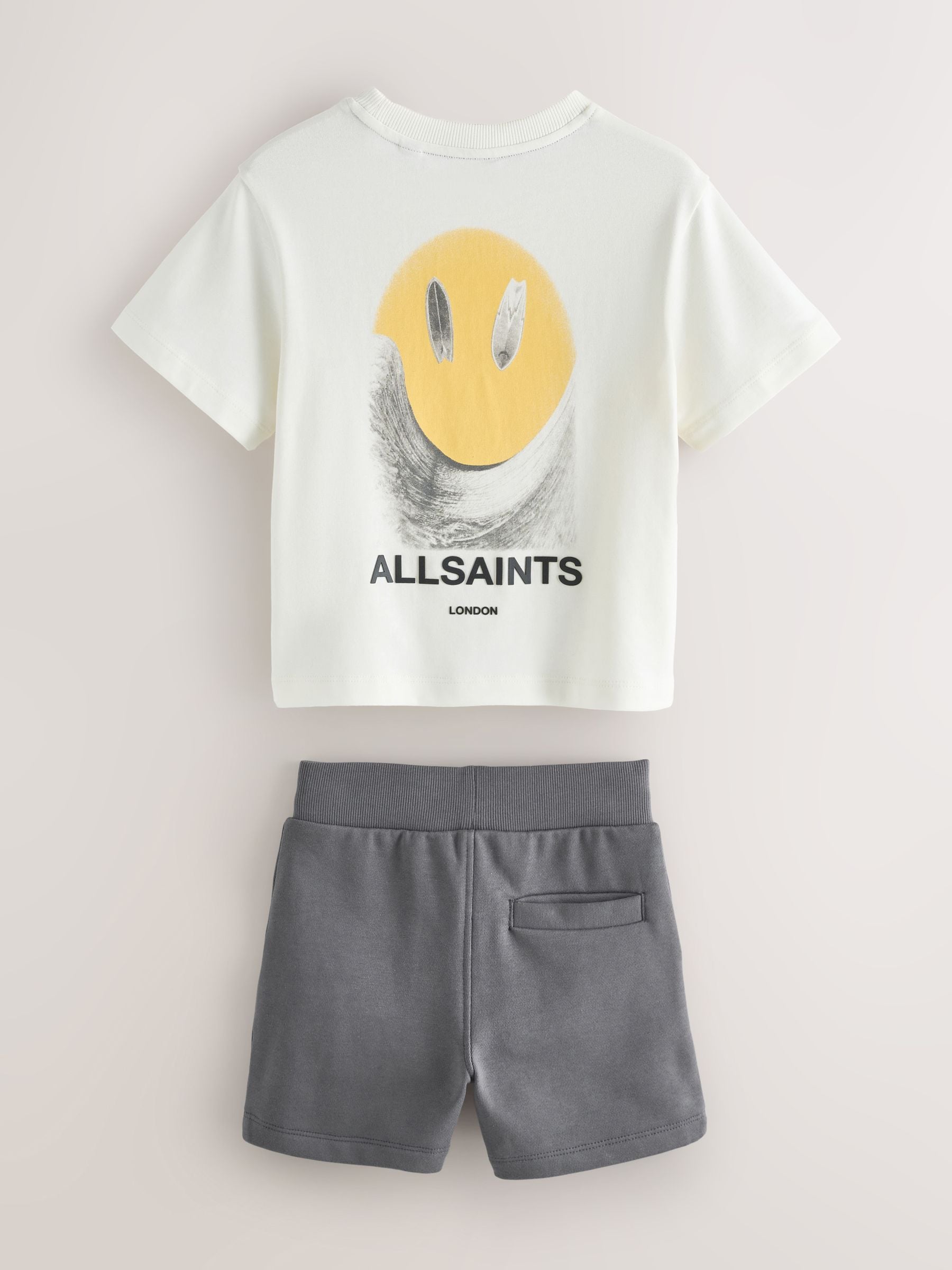 smALLSAINTS White/Party Wave Smile Graphic T-Shirt and Sweat Shorts Set image 5