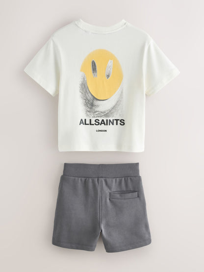 smALLSAINTS White/Party Wave Smile Graphic T-Shirt and Sweat Shorts Set image 5
