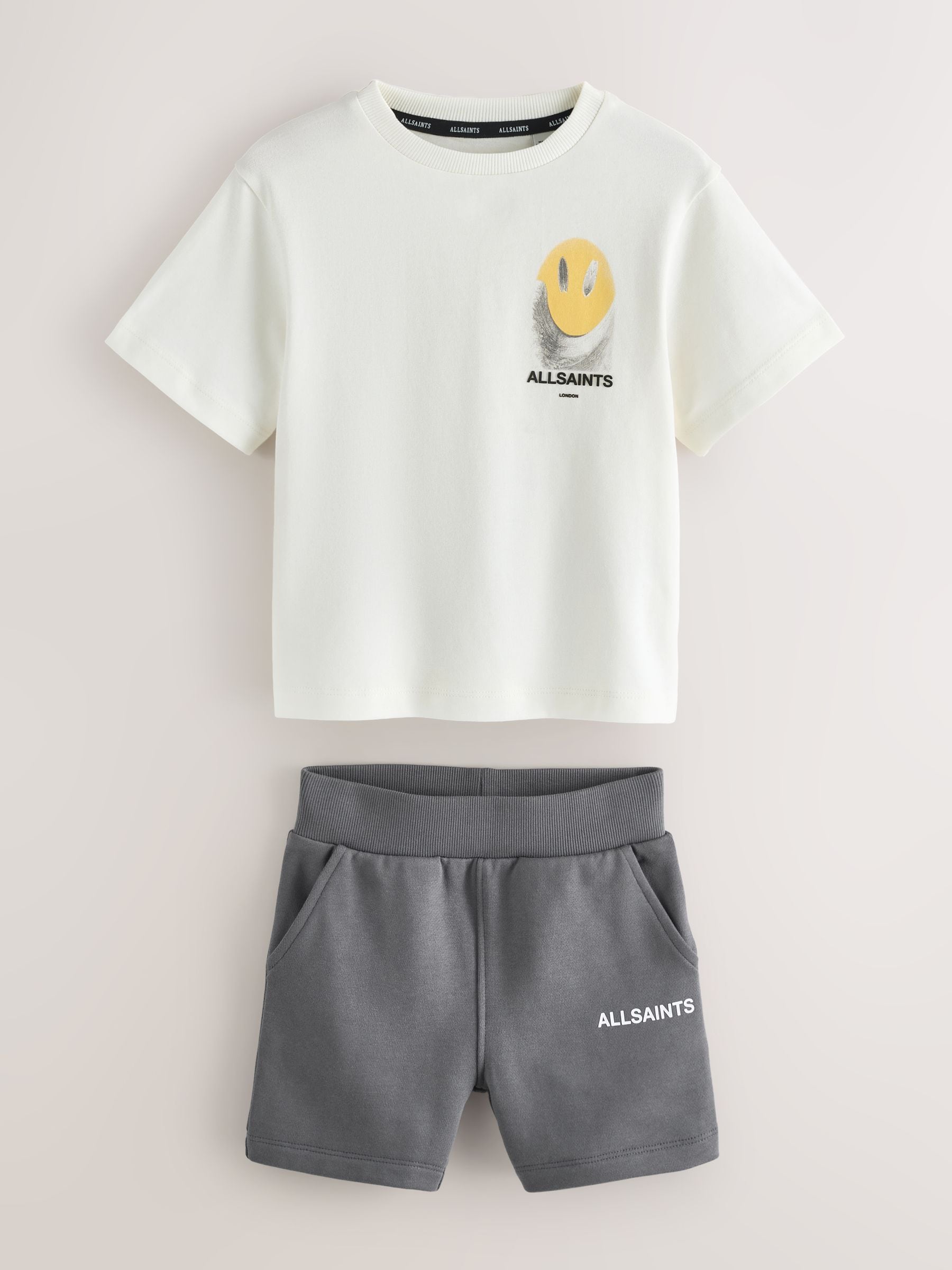 smALLSAINTS White/Party Wave Smile Graphic T-Shirt and Sweat Shorts Set image 6