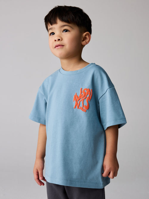 smALLSAINTS Blue Orlando Logo Oversized Crew Neck T-Shirt image 1
