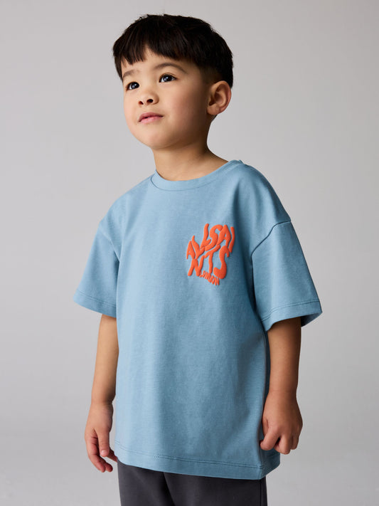 smALLSAINTS Blue Orlando Logo Oversized Crew Neck T-Shirt image 1