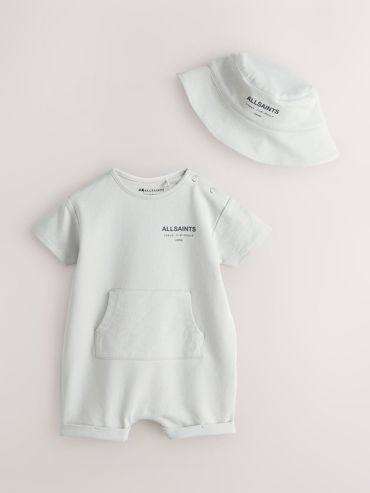 smALLSAINTS Light Grey Underground Short Sleeve Baby Boys Romper and Hat Set image 1