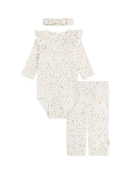 Huggies Pink Floral Print Bodysuit Leggings And Bow Headband 3 Piece Set image 1