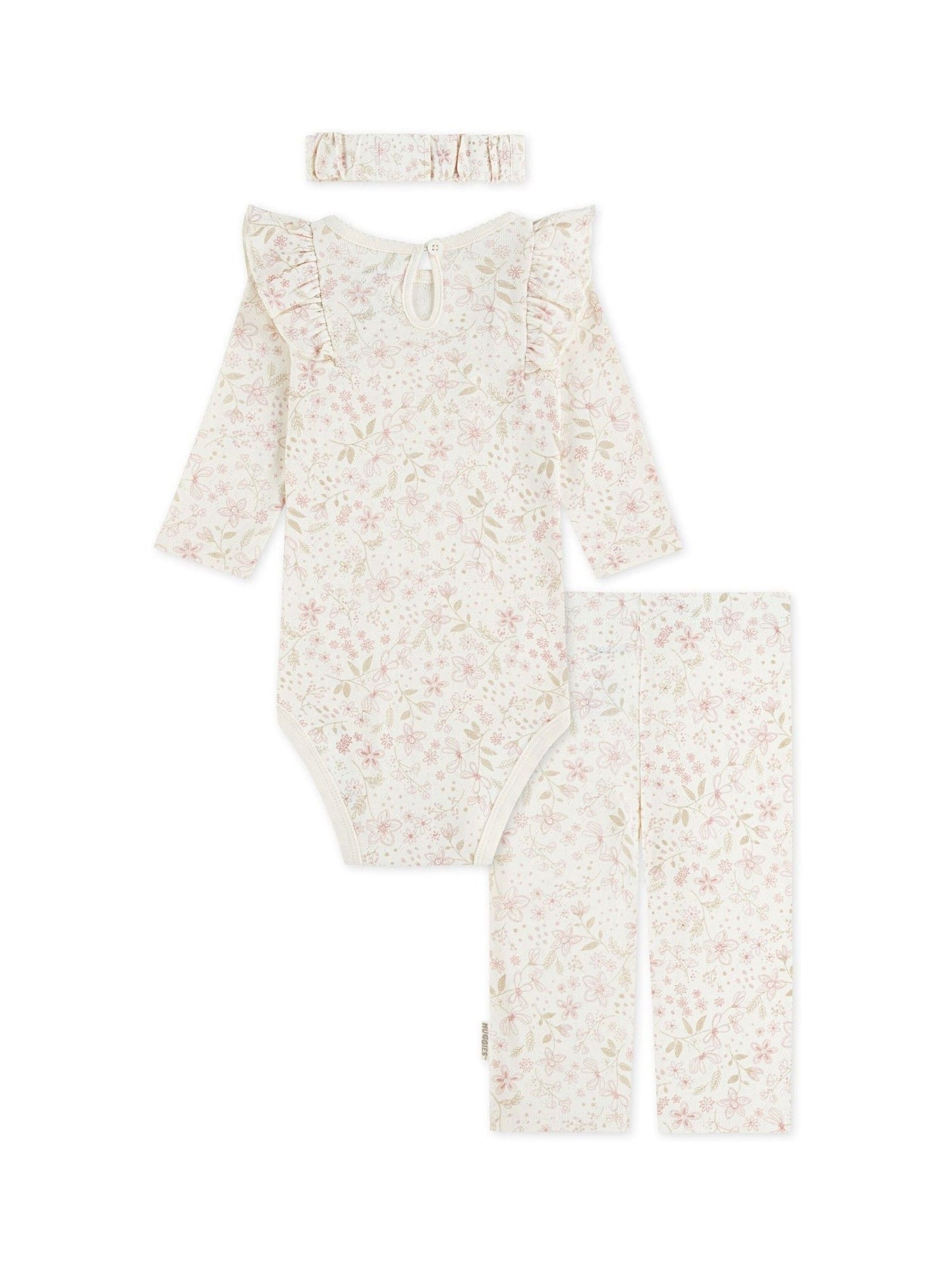 Huggies Pink Floral Print Bodysuit Leggings And Bow Headband 3 Piece Set image 2