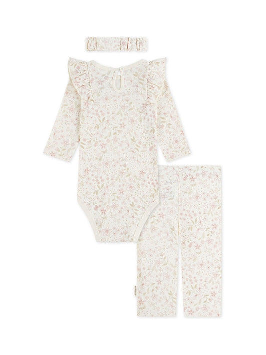 Huggies Pink Floral Print Bodysuit Leggings And Bow Headband 3 Piece Set image 2