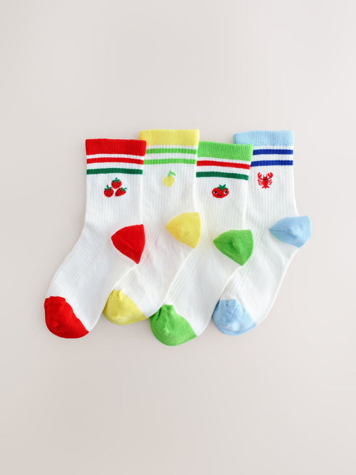 White Cotton Rich Ribbed Ankle Socks 4 Pack image 1
