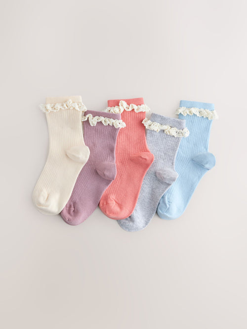 Multi Cotton Rich Ruffle Frill Socks 5 Pack image 1
