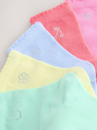 Multi Cotton Rich Diamante Ankle Socks 5 Pack image 3