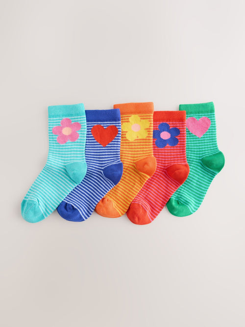 Multi Cotton Rich Flower Heart Ankle Socks 5 Pack image 1