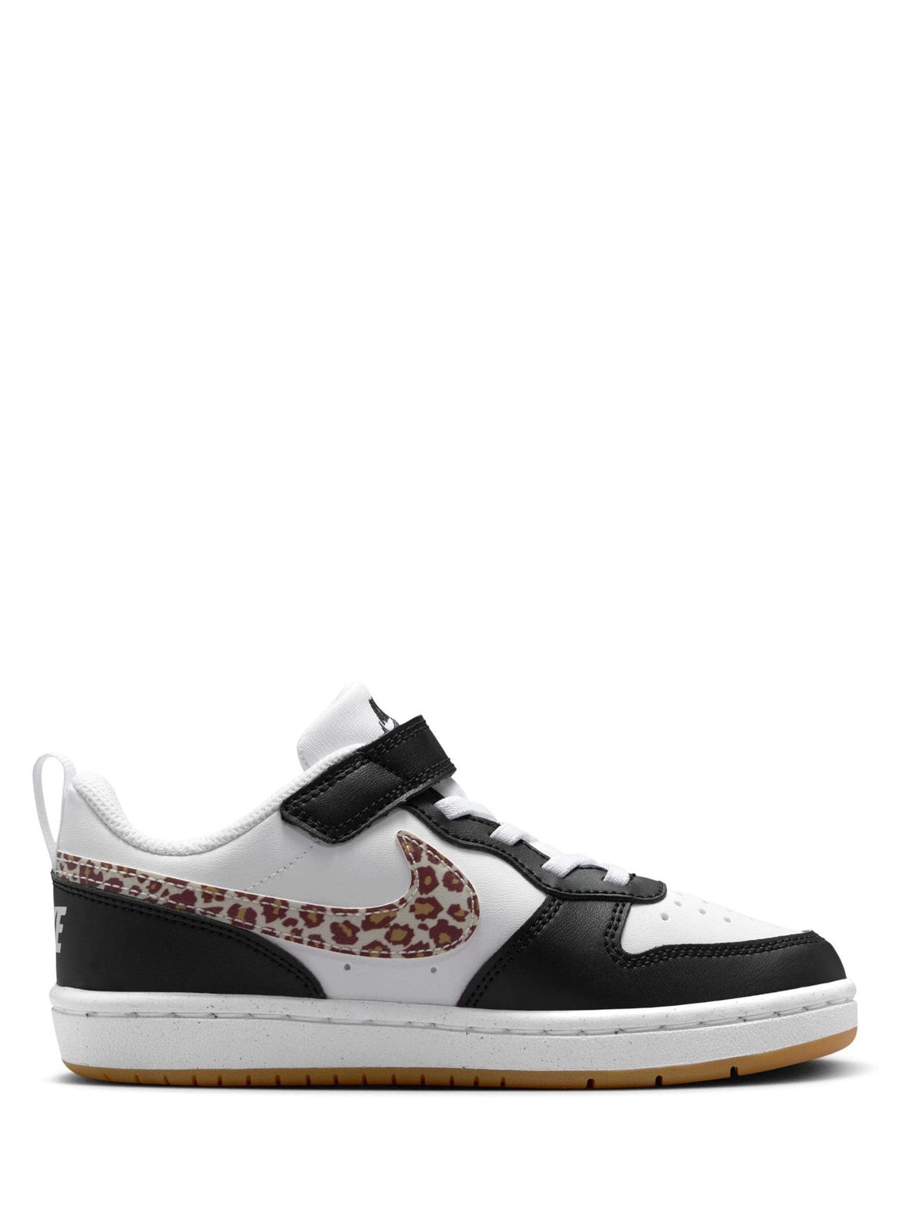 Nike Black/White/Leopard Print Junior Court Borough Low Recraft Trainers image 3