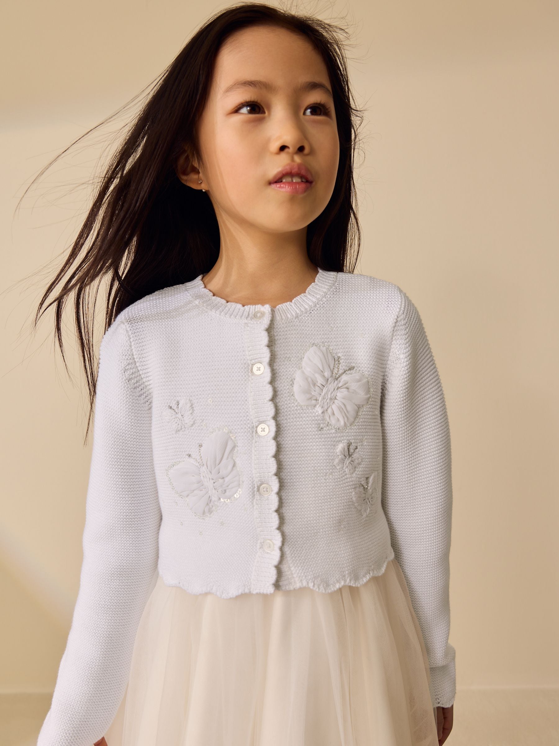Dsiney Kidz - White Occasion Bridesmaid Knitted Butterfly Cardigan Shrug (3mths-16yrs) image 1