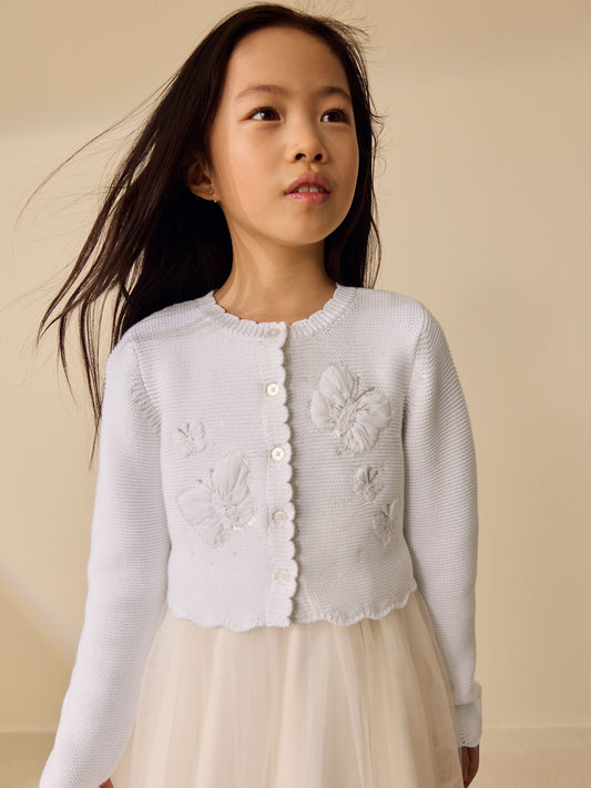 Dsiney Kidz - White Occasion Bridesmaid Knitted Butterfly Cardigan Shrug (3mths-16yrs) image 1