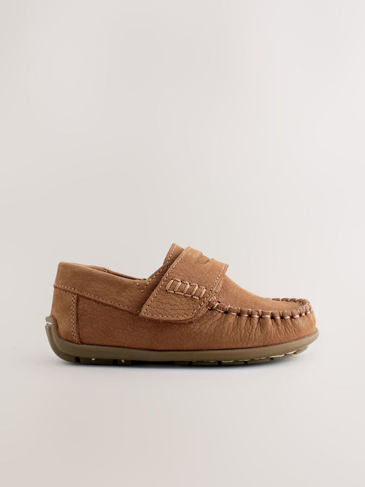 Tan Brown Wide Fit (G) Touch Fastening Leather Penny Loafers image 2